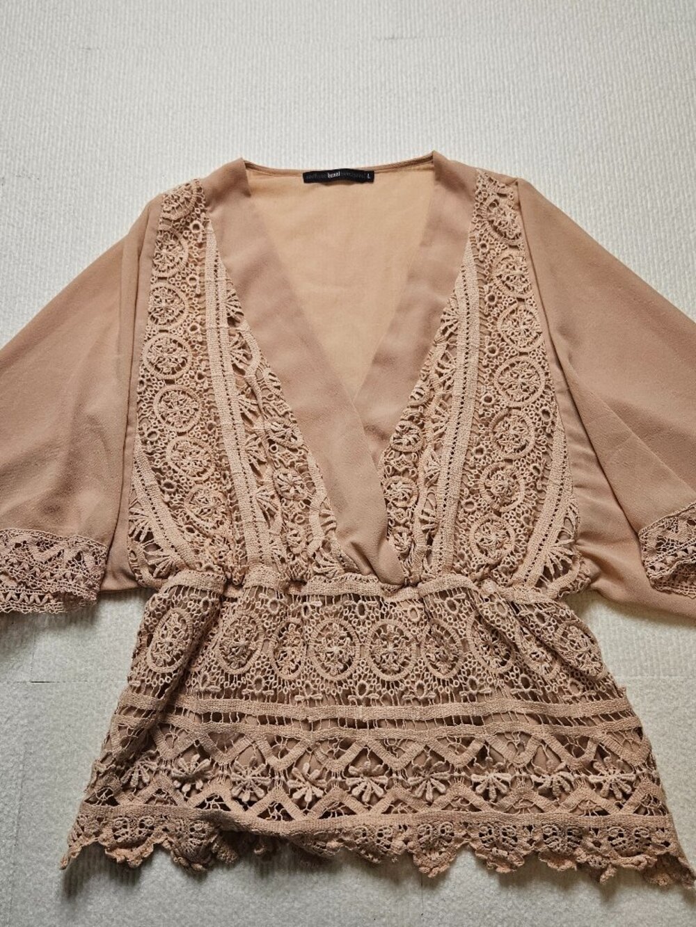 HAZEL Romantic Bohemian Crepe Chiffon Blouse in Peach - Large